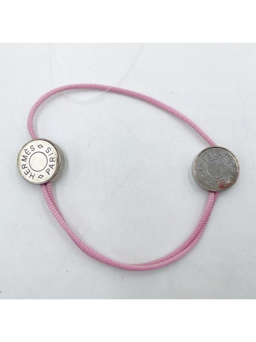 Hermes Brass Series Cords Pink Silver Bracelet